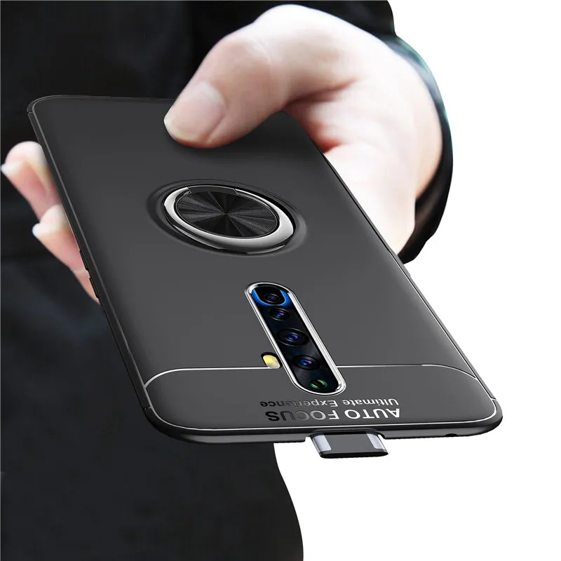 Для Realme X2 Pro Чехол из мягкого ТПУ силикона металлическое кольцо на палец матовая задняя крышка для OPPO Realme X2 чехол противоударный чехол