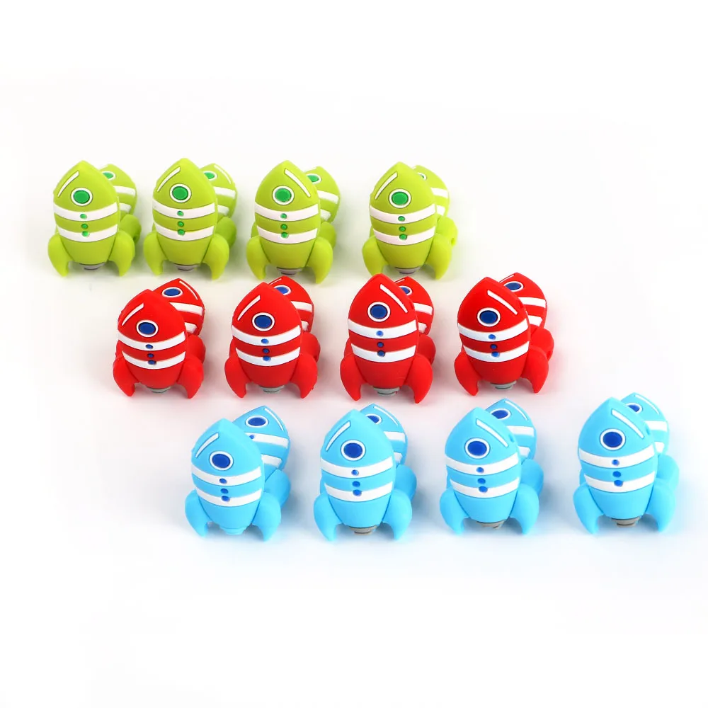 baby teething items early Kovict 10pcs Silicone Bead Cartoon Rocket Shape BPA Free Tiny Rod Food Grade Silicone Bead Baby Teething Toy baby teething items fussy