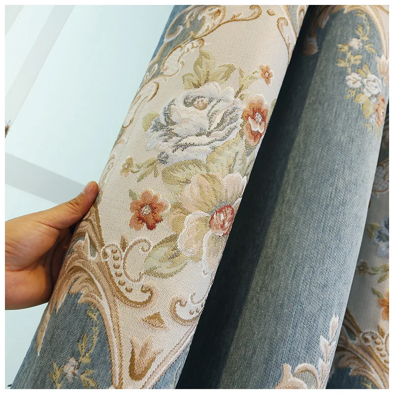 

European-style Chenille Jacquard Shade Curtains for Living Dining Room Bedroom.