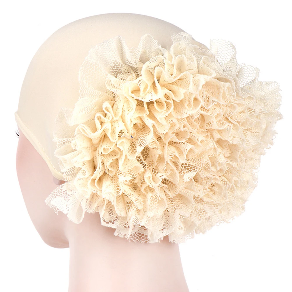 

Solid Color Lace Flower Women Muslim Turban Arabic Head Scarf Cap Hat