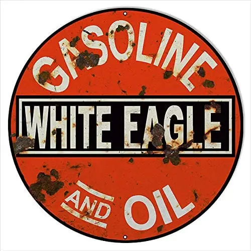 

White Eagle Gas and Oil Sign Round Metal Tin Sign Suitable for Home and Kitchen Bar Cafe Garage Wall Decor Retro Vintage