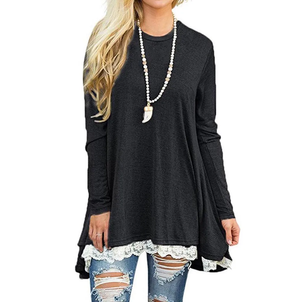 Blusa encaje женская блузка 2019 модная s кружевная повседневная длинный рукав туника