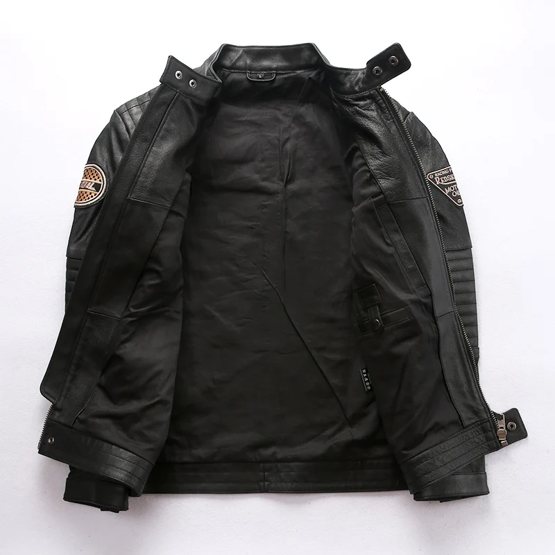 Мужская куртка из натуральной кожи черная теплая большого размера мягкой
