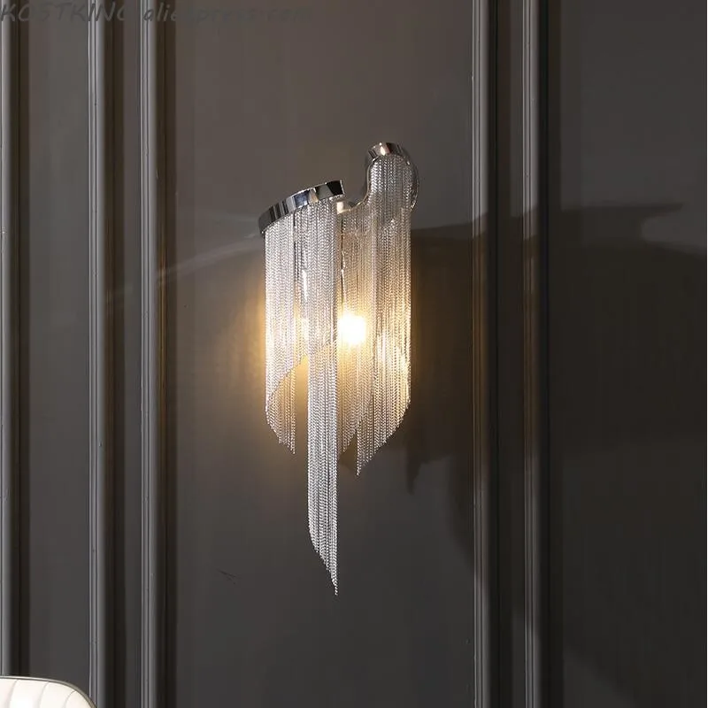 

Modern light luxury aluminum chain living room wall lamp creative bedroom bedside lamp Nordic simple room hotel villa hall light