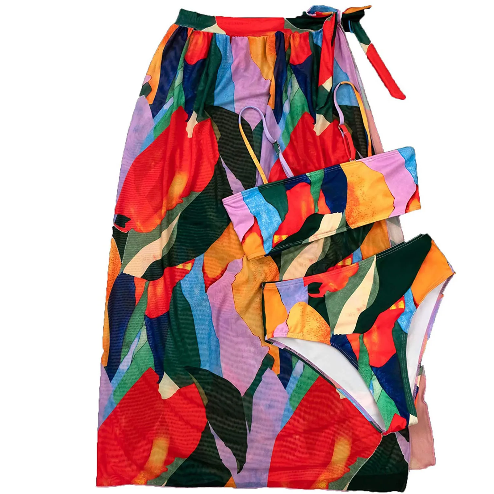 

Summer Women 2021 Fashion Female Printed Open Back Tie Split Bikini Three Piece Suit High Waist Swimwear Sexy Swimsuit