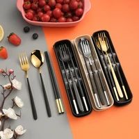 23pcs stainless steel cutlery set with box korean chopsticks spoon fork portable camping tableware home kitchen utensils