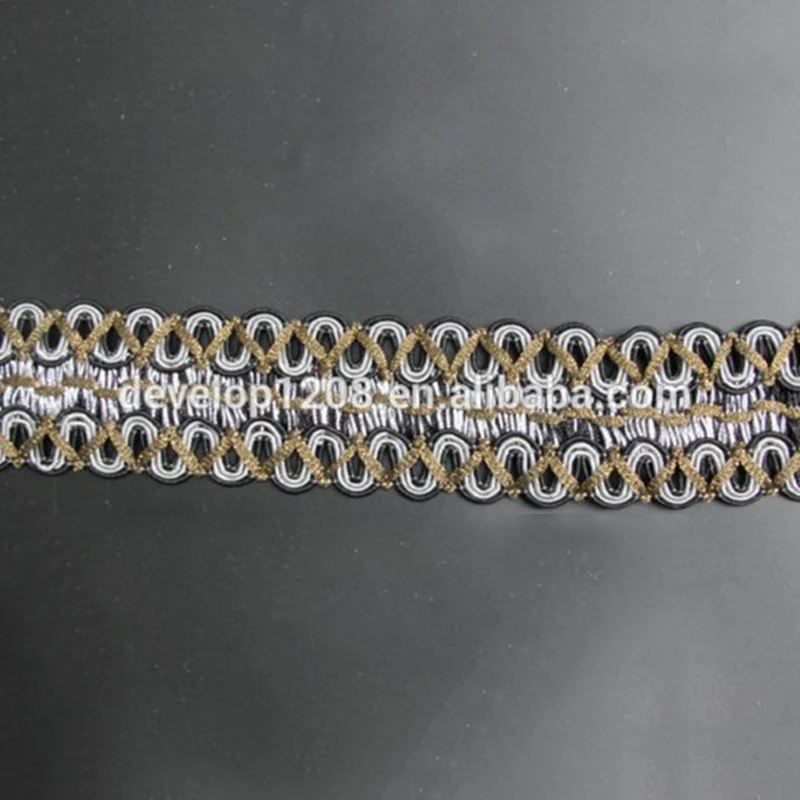 Классическая вышитая кружевная ткань 6 м/лот Золотая волнистая отделка