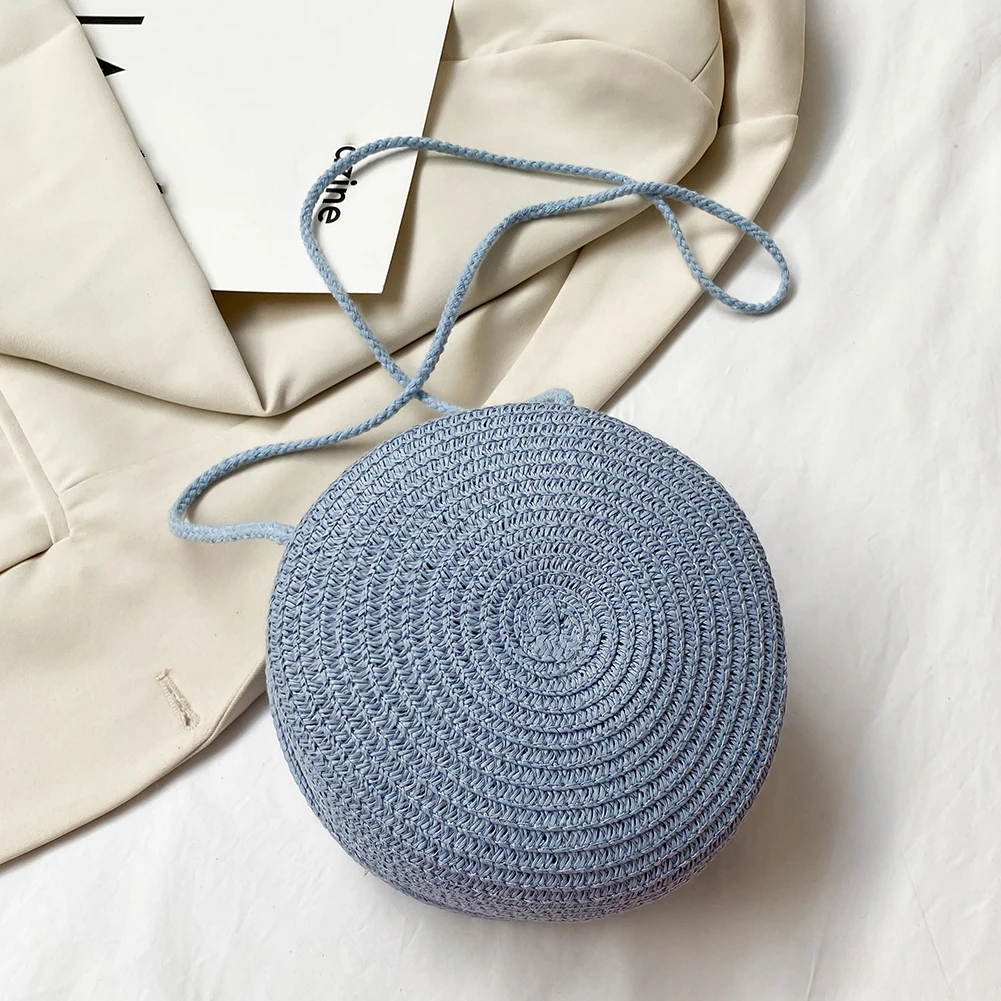 

Retro Women Casual Ladies Round Purse Summer Beach Vacation Woven Crossbody Bag Summer Handbag Women Tote Vintage