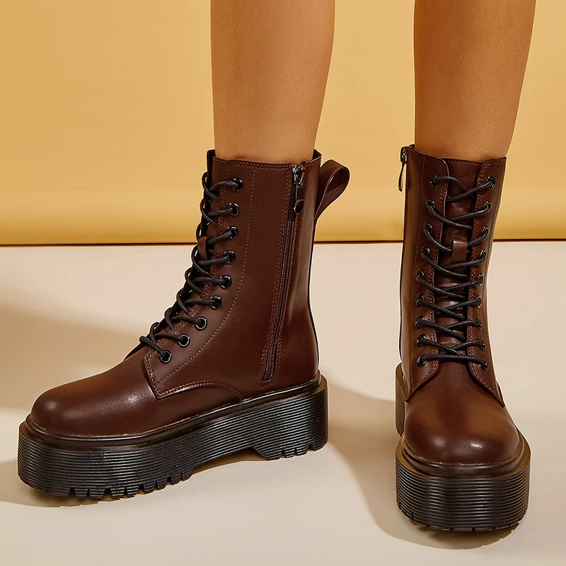 

Big Size Martin Boots 2021 Fashion Round Toe Ladies Shoes Modern Women Short Ankle Boots Female Punk Platform Shoes For Women