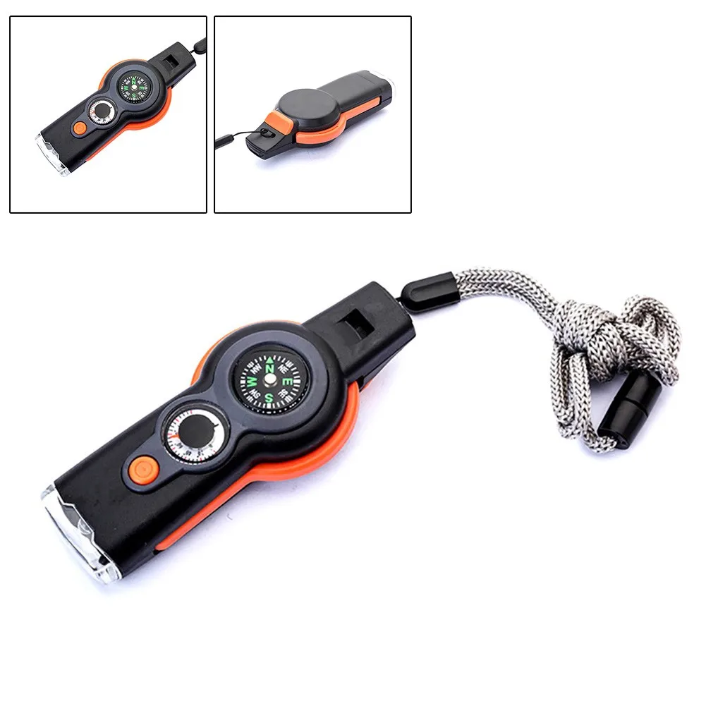 

7 In 1 Multi-function Outdoor Whistle Camping Hiking Compass Thermometer Survival Rescue Tool Outdoor Camping Equipment