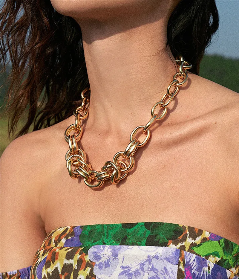 Женское Ожерелье в стиле панк толстая Асимметричная винтажная цепочка на шею