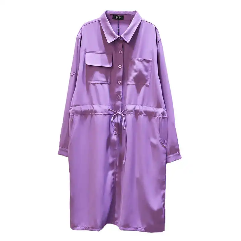 

IEQJ 2021 Spring Autumn New Full Sleeve Lapel Collar Large Size Loose Women's Fashion Solid Thin Pockets Elegant Dress TU362