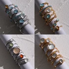 Новинка, Корея, 8 шт.компл., винтажный красочный камень, металлическая цепь, модные геометрические Популярные Кольца для женщин и девушек, ювелирные изделия