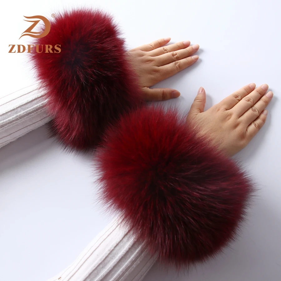 ZDFURS* высококачественные манжеты из лисьего меха горячая Распродажа наручных грелок из натурального Лисьего меха манжета для рук теплые женские браслеты браслет из натурального меха перчатки - Цвет: wine