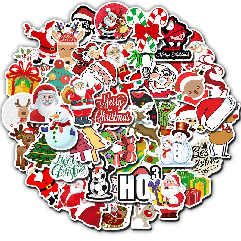

50pcs Merry Christmas Holiday Decoration Santa Sticker for Suitcase Notebook Luggage Decor Children DIY Christmas Gifts