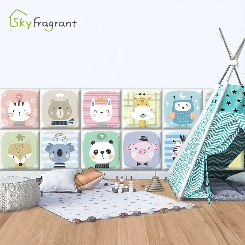 3D Мультяшные животные противоударные мягкие наклейки на стену для детской