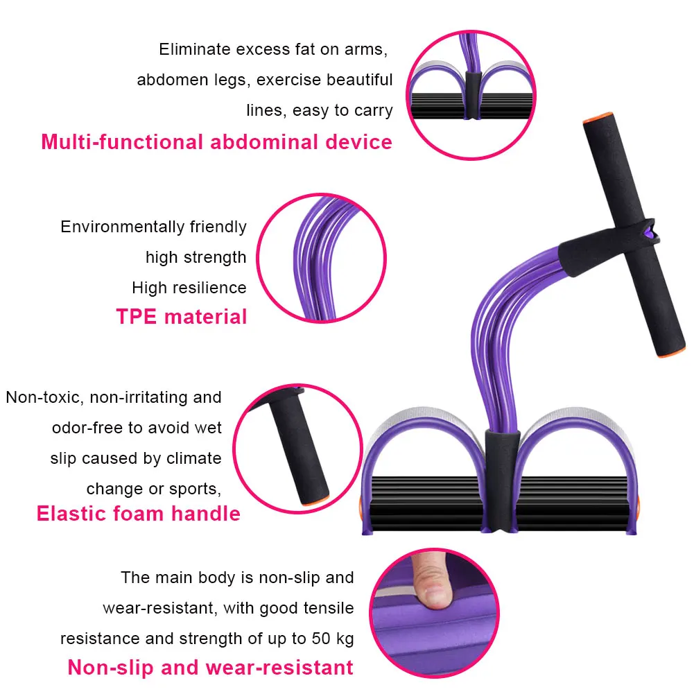 

Sit-up Aid Enhanced Six-tube Tension Rope Multifunctional Pull Rope Pedal Rally Weight Loss Fitness Equipment Home