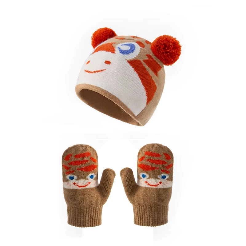 

Cute Baby Pompon Hat Set Thicken Warmer Children Glove Suit for Newborn Knitted 87HD
