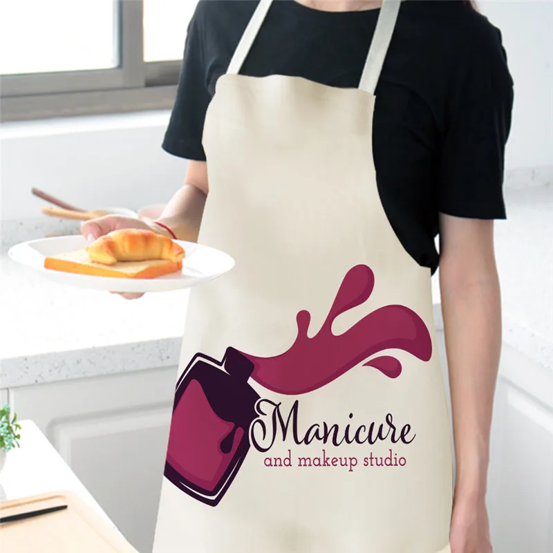 

Linen Flower Nail Polish Theme Print Kitchen Aprons Unisex Dinner Party Cooking Bib Funny Cleaning Apron
