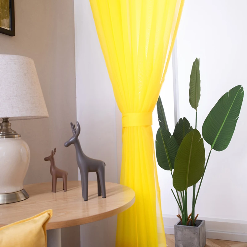 Золотая прозрачная занавеска для гостиной тонкая однотонная балкона мягкая