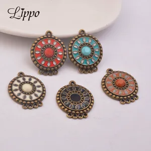 Круглые Эмалированные серьги, красная основа для подвески, 12 шт.