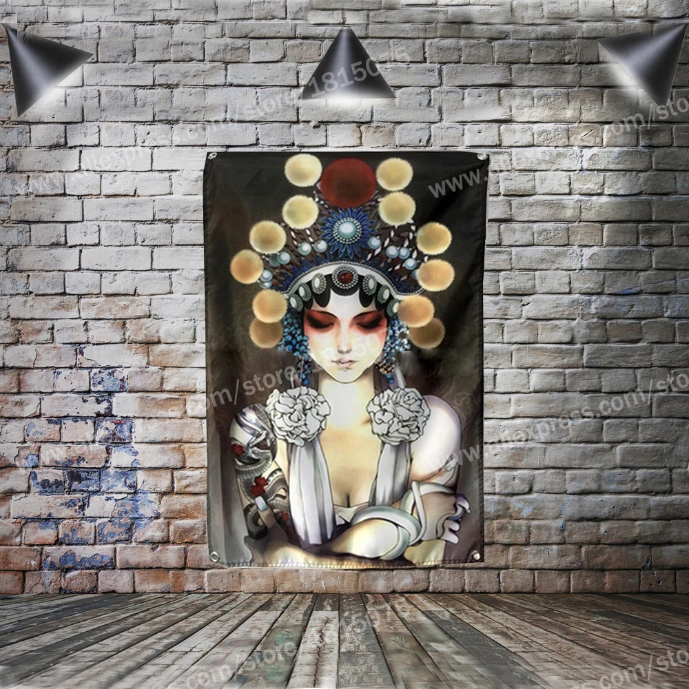 

Chinese Peking Opera Flag Banner Sexy Lady Beauty and Art Home Decoration Hanging Flag 4 Gromments in Corners 3*5FT 96cm* 144cm