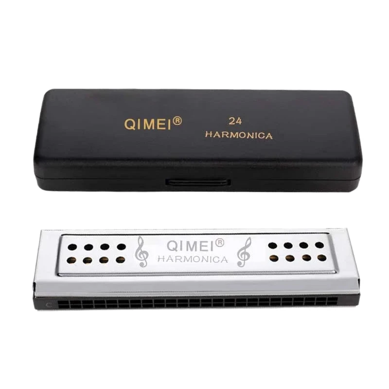 

QIMEI Polyphony Harmonica 24 Hole Key of C Professional Playing Competition Tremolo Harmonicas