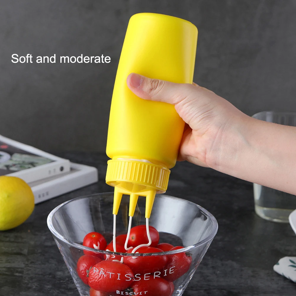 

2pcs Hot Sale 3 Holes Twist Cap Squeeze Bottle Food Grade Plastic Ketchup Mustard Mayo Sauces Olive Oil Bottles Kitchen Gadgets