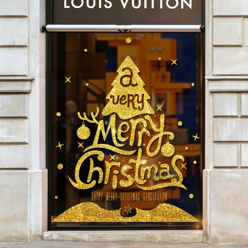 Золотая пудра с рождеством наклейка на окно детская комната стену в виде