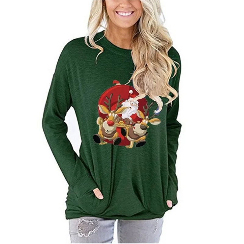 

2021 Christmas Fashion Streetwear Graphic T Shirts Women Tshirts Long Sleeve Pullovers Y2k Tops Female Cartoon Tees Lady Blouses