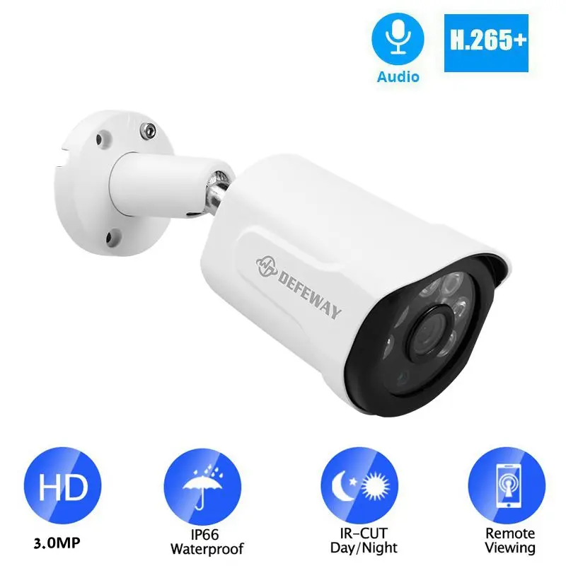 Defeway 3.0MP Открытый Всепогодный HD Высокое разрешение видеонаблюдения POE IP камера