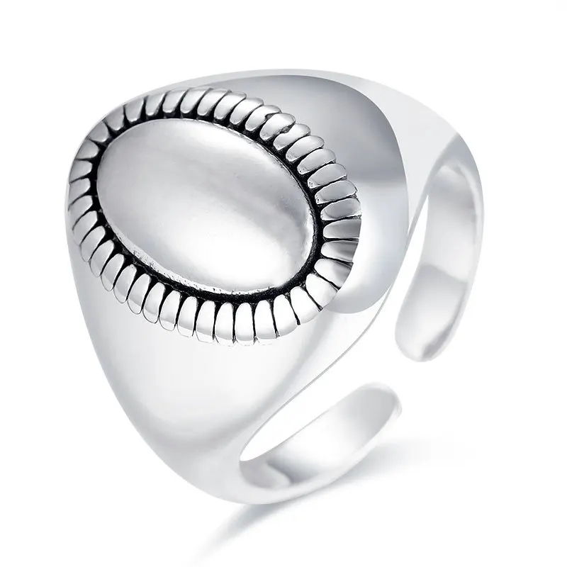 

S925 Sterling Silver Glossy Oval Wide Big Rings for Women Vintage Do The Old Exaggeration Rings 2021 Minimalist Jewelry
