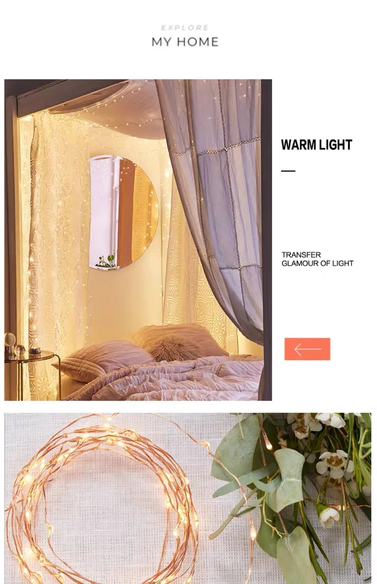 Светодиодная гирлянда 2 м 3 5 медная проволока многоцветная домашний Декор