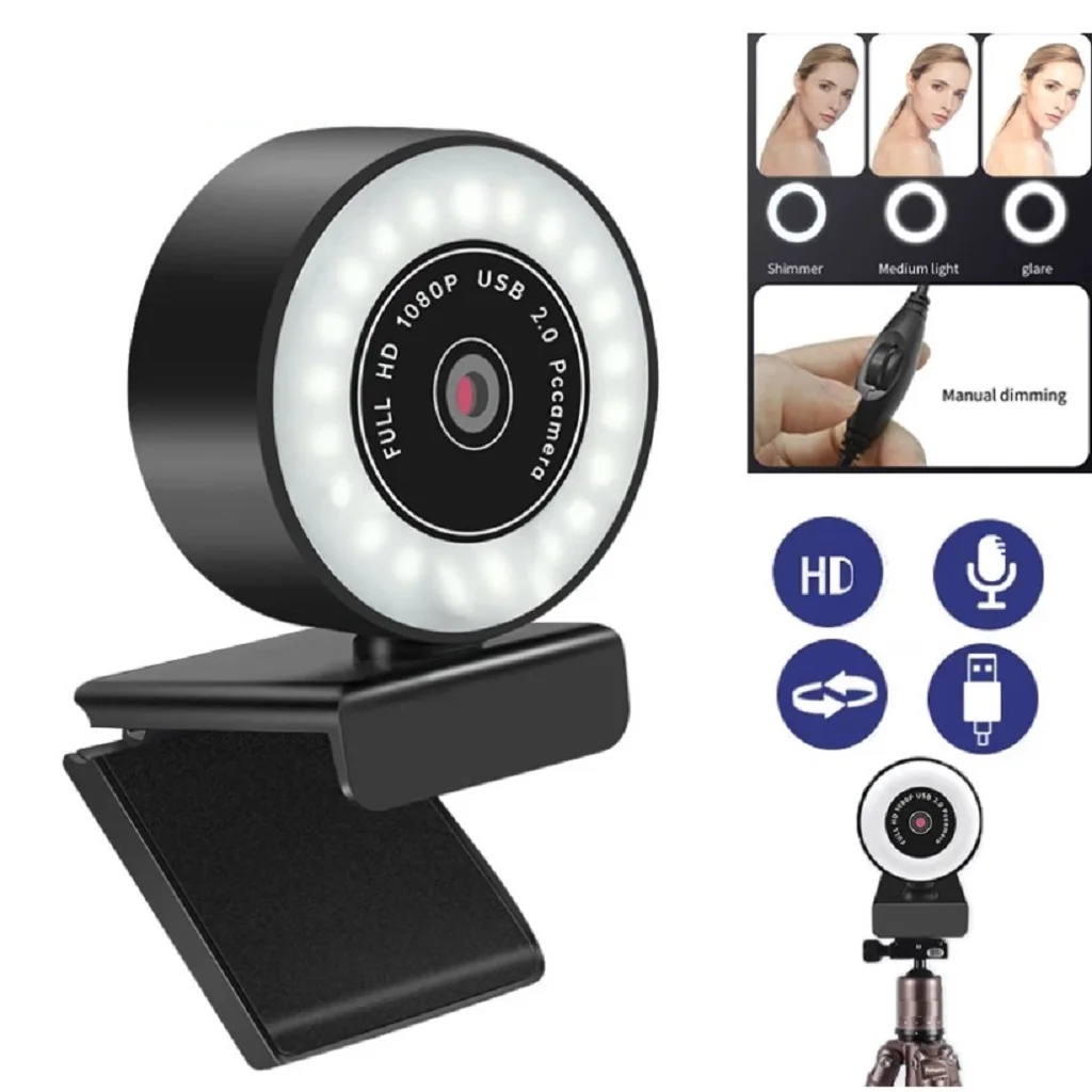 

Laptop 1080P/2K/5MP Webcam with Ring Light and Mic Autofocus Web Camera