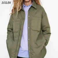 za womens shirts jackets thin parkas oversize shirt coats femme armygreen outerwear coats bf long sleeve khaki coat trf 2021