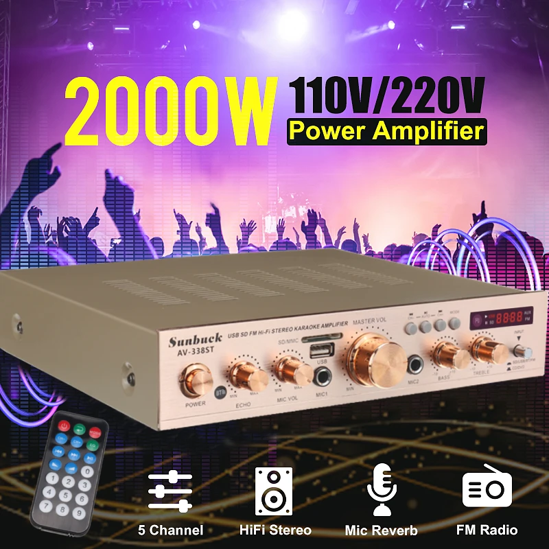 Hi fi стерео Мощность усилитель 2000W 110V 220V 5 канал эквалайзер bluetooth 0 автомобильный