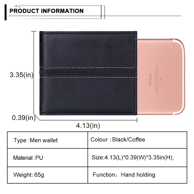 Короткий Мужской кошелек однотонный клатч с несколькими отделениями для карт