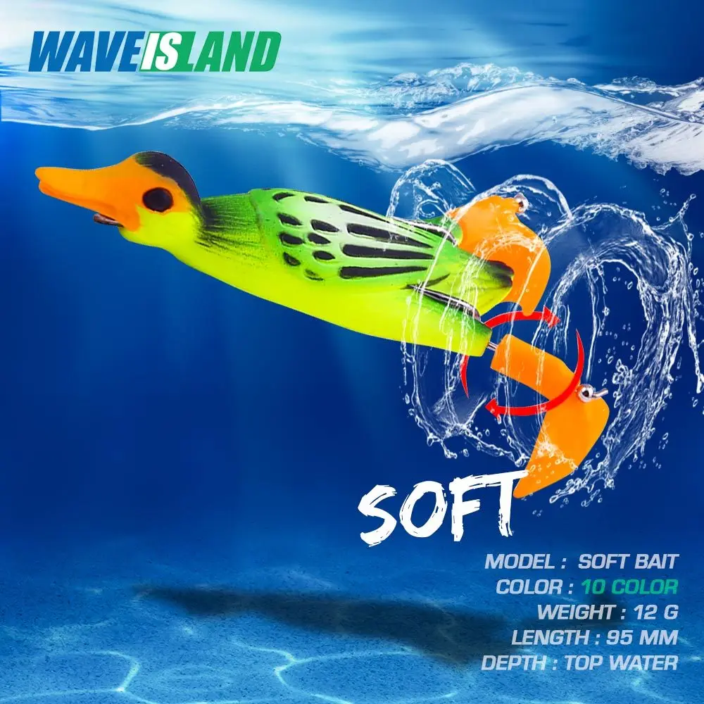 

WAVEISLAND 1Pcs Double Propeller Flipper Duck Fishing Lures Ducking Frog Soft Bait 9.5cm 12g Artificial Swimbait Day Bass Tackle