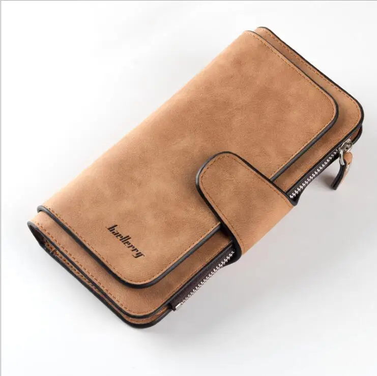 Коричневый Baellerry Leather Women Wallets Coin Pocket Hasp Card Holder Money Bags Casual Long Ladies Clutch Phone Wallet Women Purse - Цвет: Коричневый
