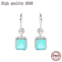 high quality simple high end fashion s925 silver needle earrings micro inlaid with ice crack blue zircon square ear hook