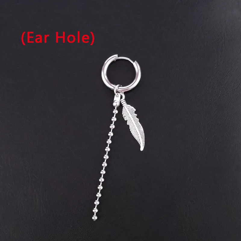 6 Ear Hole Серьги в стиле панк из нержавеющей стали, зажим для женщин и мужчин, перо, лезвие, крест конус кисточка, цепочка, подвеска для мальчиков и девочек, рок, хип-хоп серьги-гвоздики - Окраска металла: 6 Ear Hole