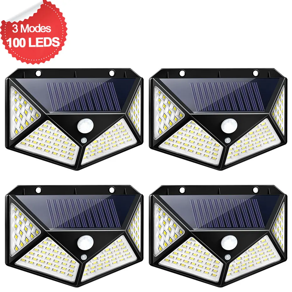 

100LEDs Solar Powered Spotlights Solar Lamp PIR Motion Sensor 3 Modes Waterproof Wall Light For Outdoor Garden Garland Sunlight