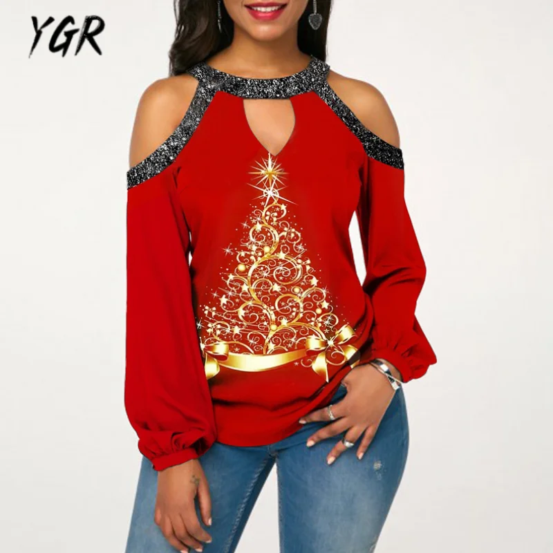 

Women Elk Print Sexy Top Lantern Sleeve Christmas T Shirt Tops Camisetas De Mujer Graphic Plus Size Long Sleeve Natale Clothing