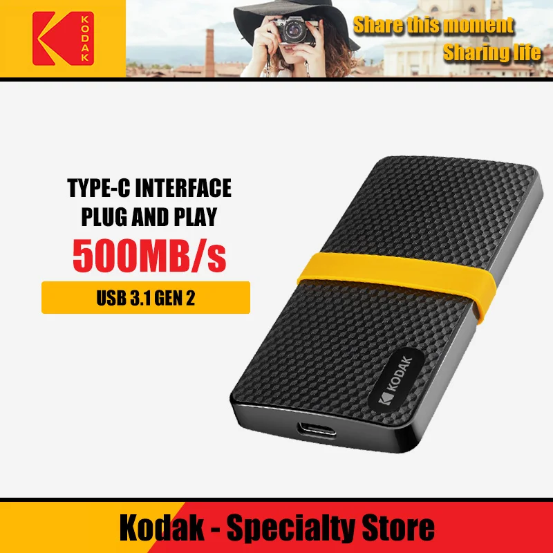 Портативный SSD диск Kodak 256 ГБ 512 ТБ USB3.1 внешний жесткий Type C HDD для ПК и
