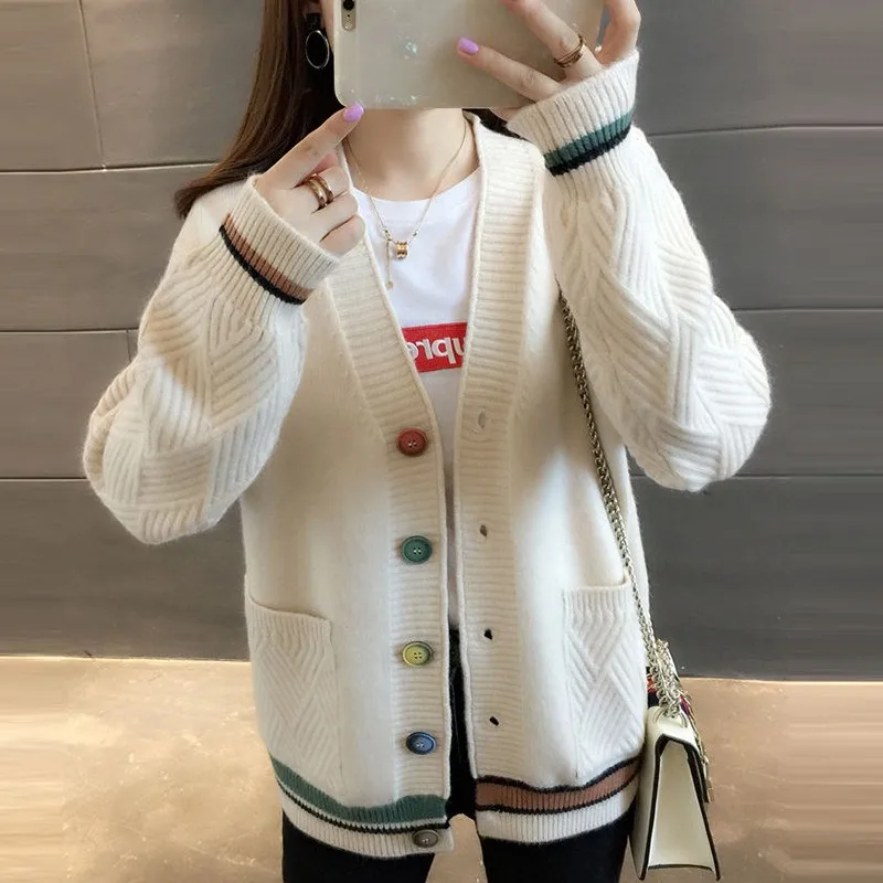 

Sweater Women Autumn Winter Casual Cardigan New 2020 Korean Style Vintage V-neck Single Breasted Female Knitted Cardigan