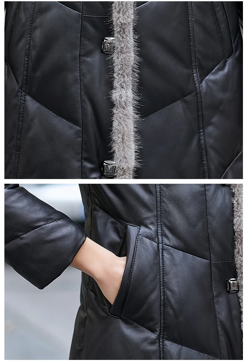 

Genuine Leather Jacket Winter Jacket Women Mink Fur Collar Down Jackets for Women Real Sheepskin Coat Plus Size MY3214