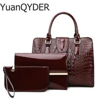 3 sets fashion patent leather women tote bag luxury handbags crocodile pattern women bags designer brand shoulder messenger bag