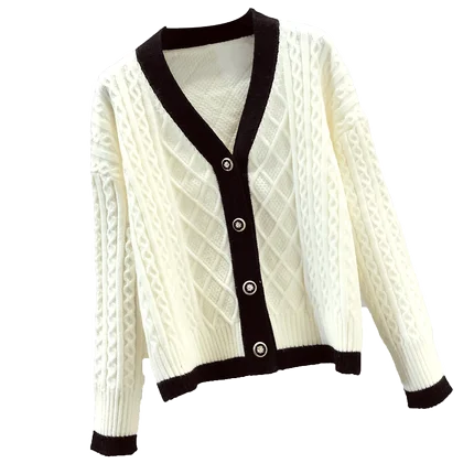 Женский трикотажный кардиган белый свитер с V-образным вырезом и карманами 2021 |