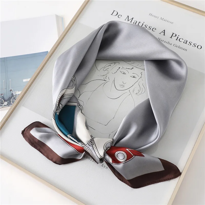 

2021 New Simple Small Silk Scarf Women 70cm Square Bandana Headband Hijabs Office Lady Neck Scarves Handkerchief Foulard Shawls