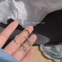 design sense of the moon set diamond earrings female six awn star french personality web celebrity ear nails temperament contrac